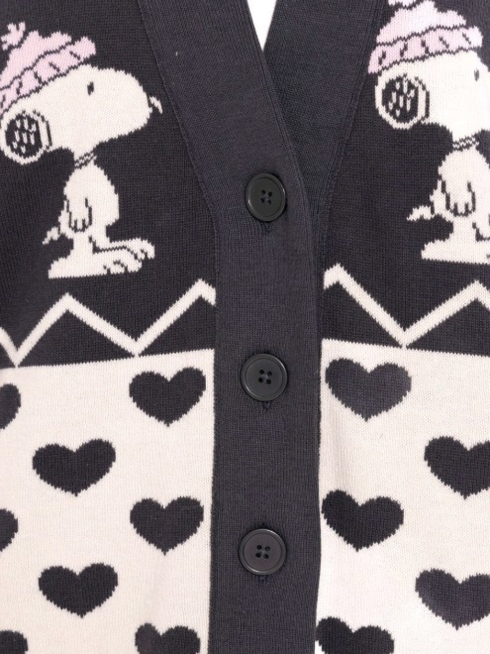 Snoopy Heart Pattern Button-Front Cardigan Sweater - Picture 4 of 6